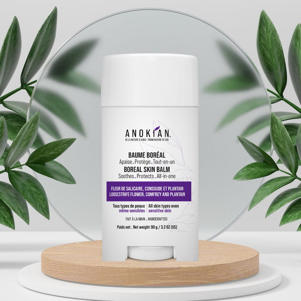 Baume Boréal Anokian Nature, soin tout-en-un pour peau sèche et sensible, fait à la main au Québec