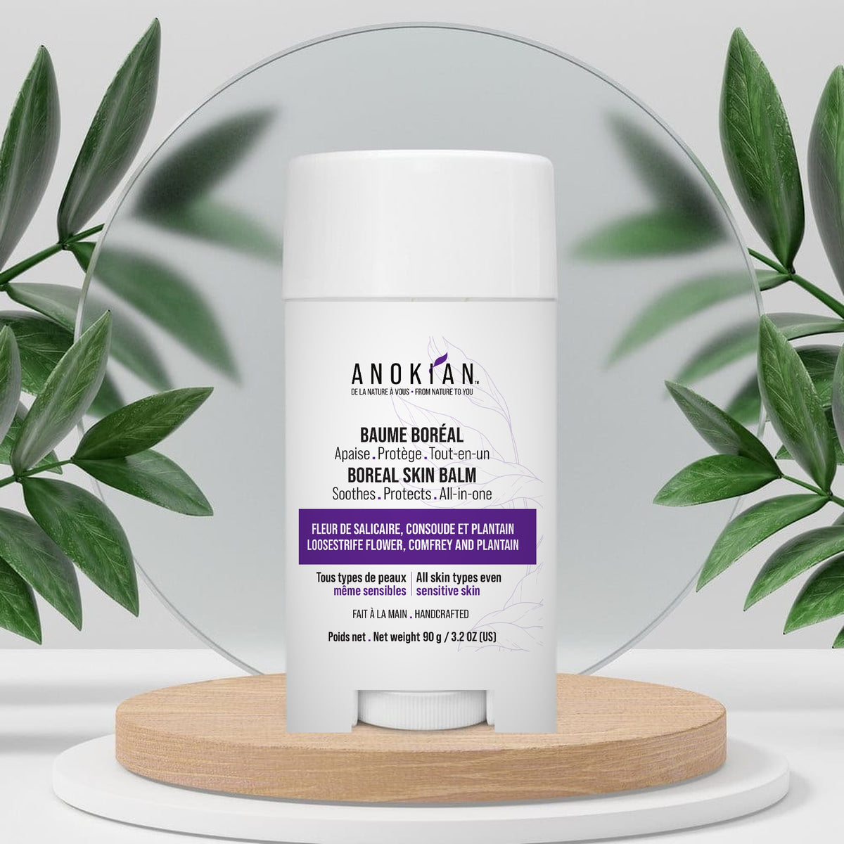 Baume Boréal Anokian Nature, soin tout-en-un pour peau sèche et sensible, fait à la main au Québec