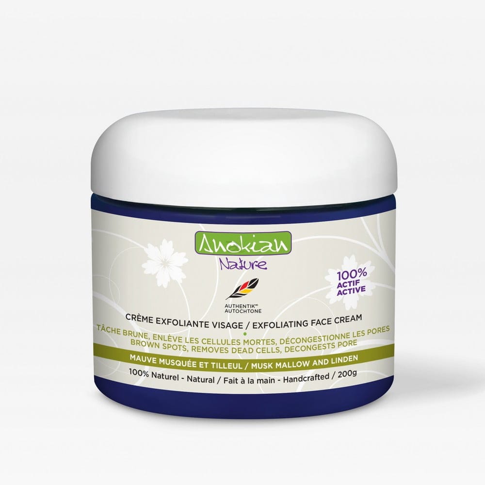 Crème Exfoliante Mauve Musquée et Tilleul d'Anokian Nature, exfoliant visage naturel fabriqué au Québec.