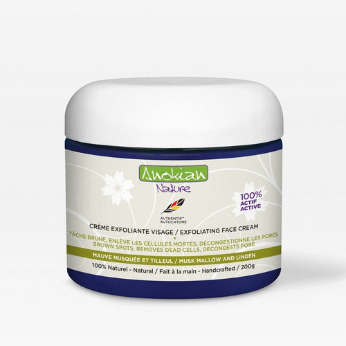 Crème Exfoliante Mauve Musquée et Tilleul d'Anokian Nature, exfoliant visage naturel fabriqué au Québec.