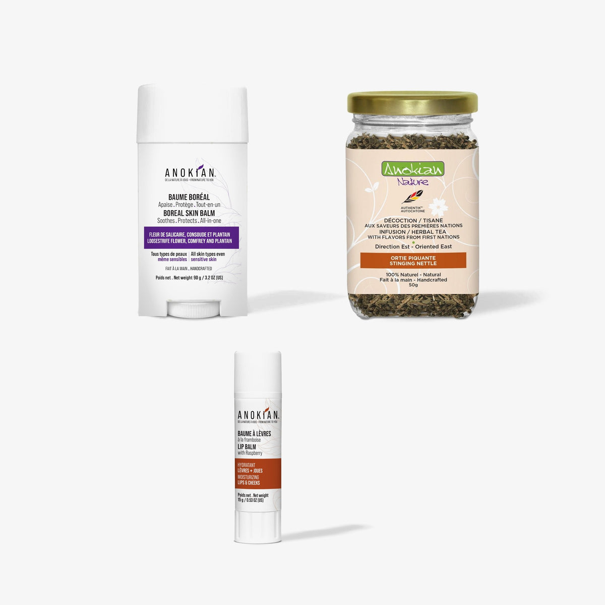 Mom Vitality Trio: Boreal Balm, Stinging Nettle tea and raspberry lip balm