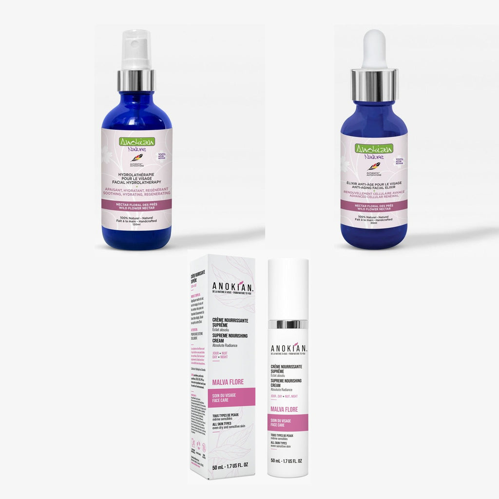 Trio Malva Flore - coffret crème, hydrolat et élixir visage Anokian