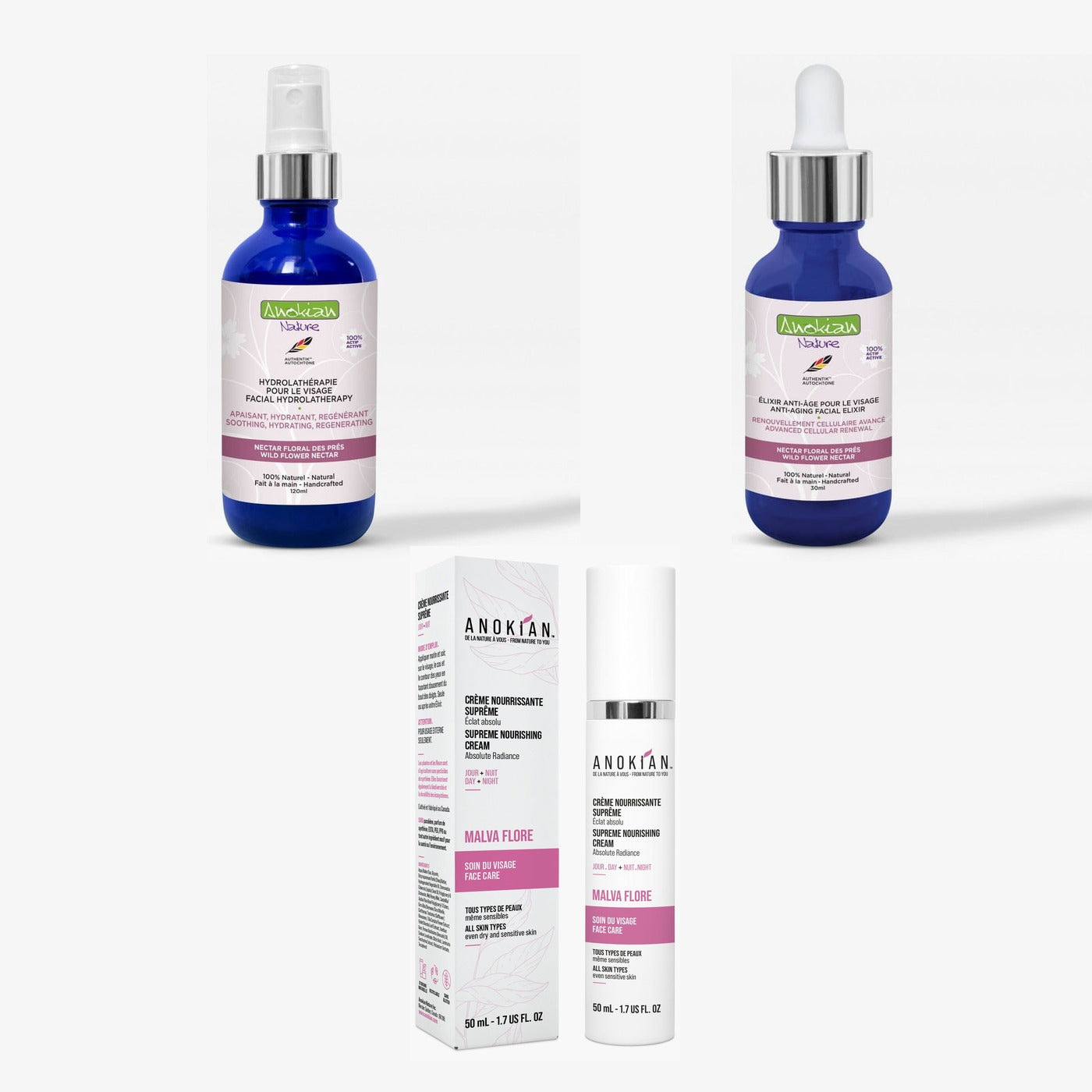 Trio Malva Flore - coffret crème, hydrolat et élixir visage Anokian