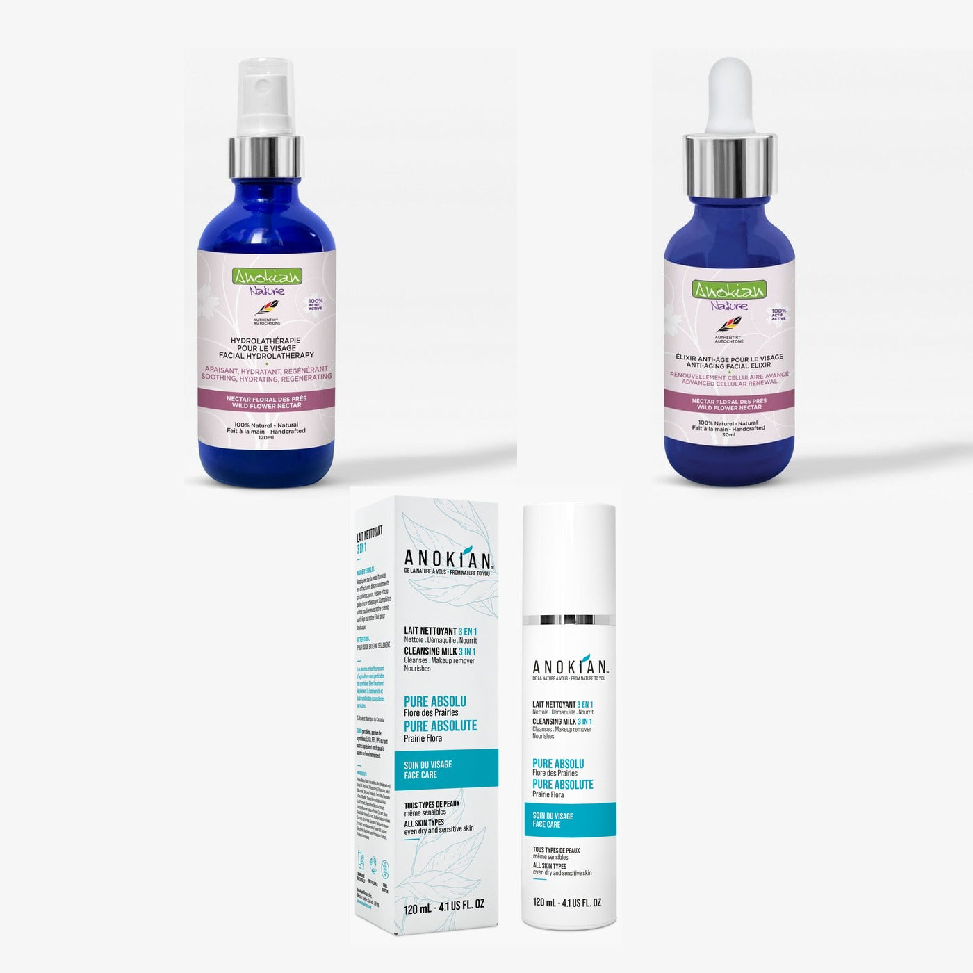 Trio Essentiel Visage - coffret lait nettoyant, hydrolat et élixir Anokian