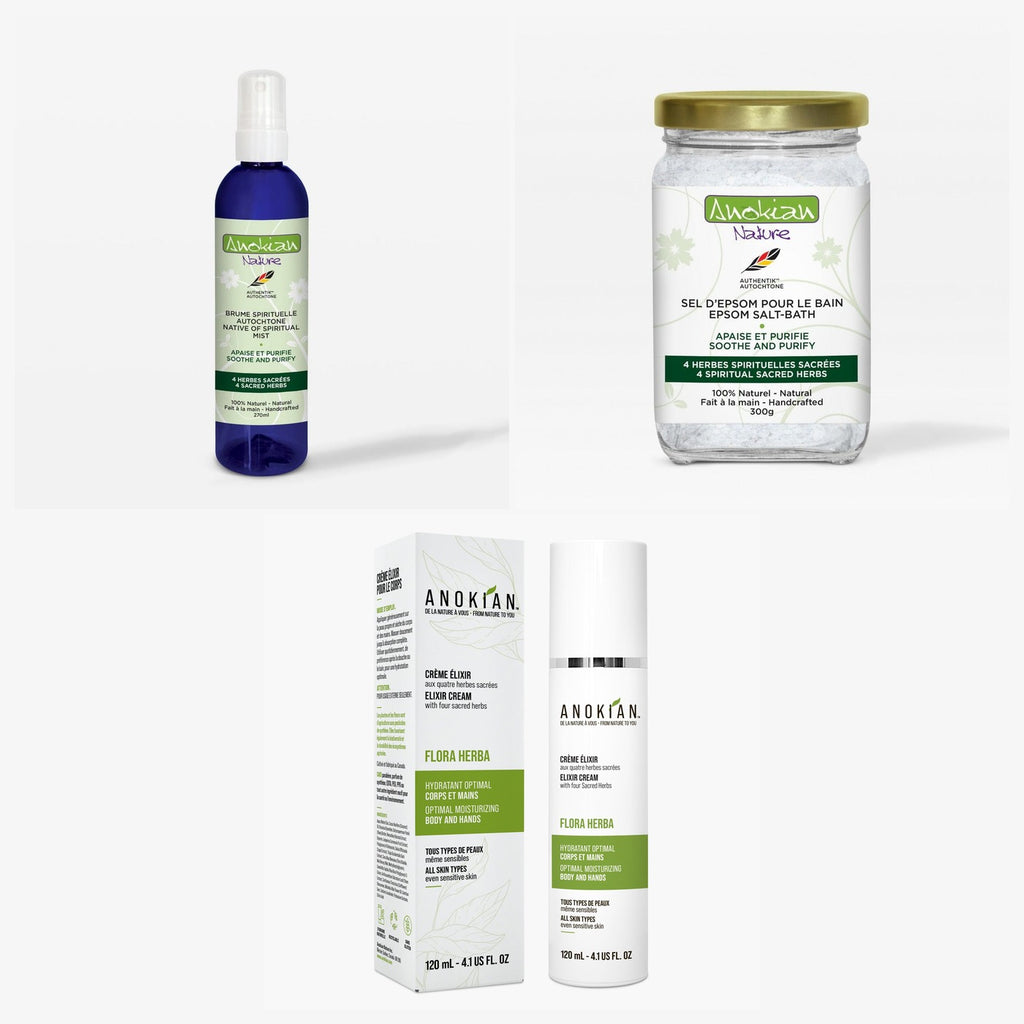 Trio Rituel 4 Herbes Sacrées - coffret brume, sel de bain et crème Anokian