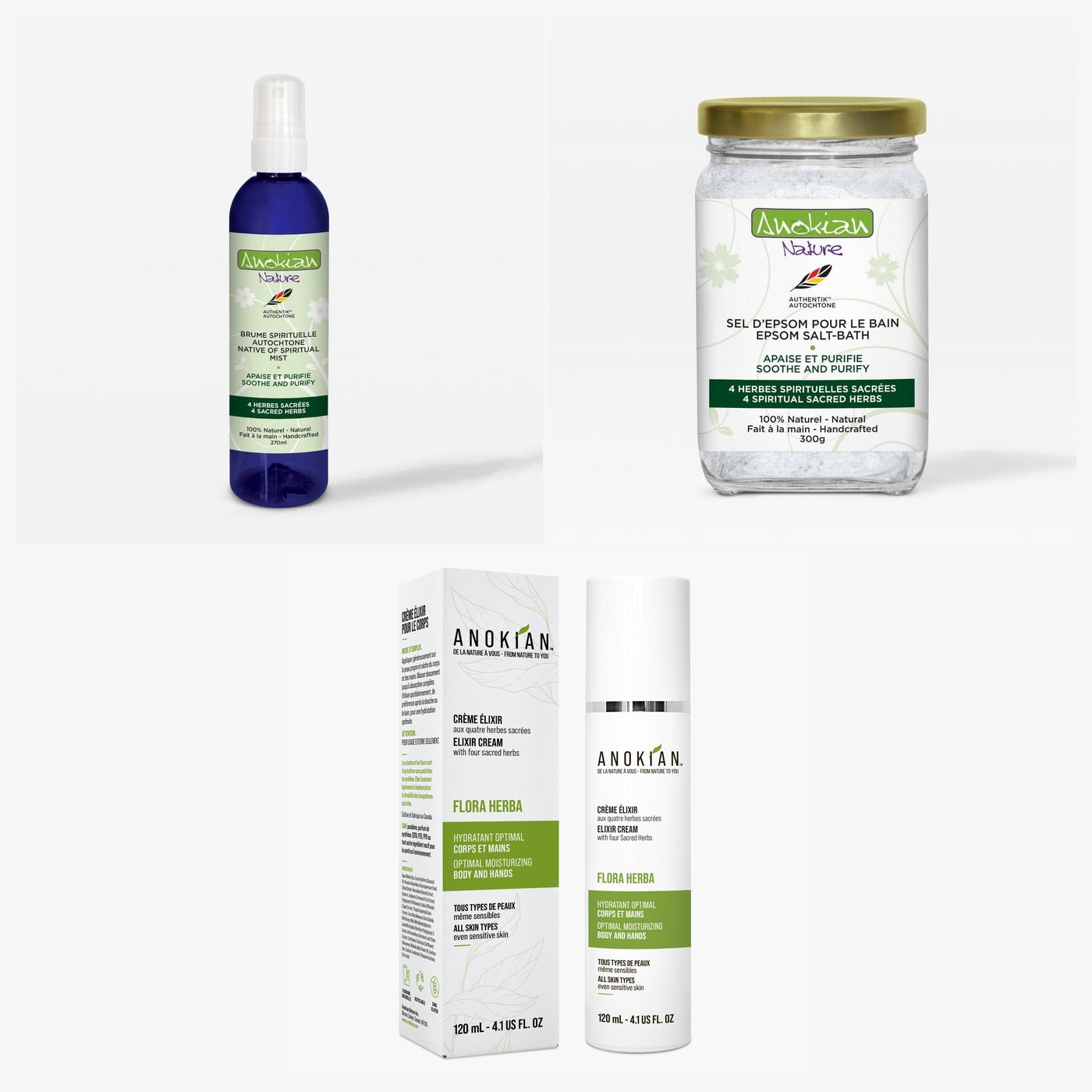 Trio Rituel 4 Herbes Sacrées - coffret brume, sel de bain et crème Anokian